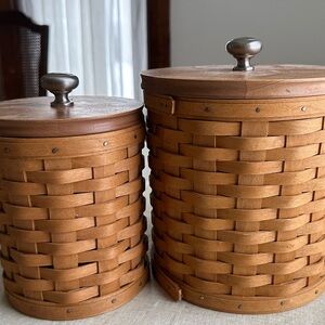 Longaberger Brown Woven Basket Set with Lids